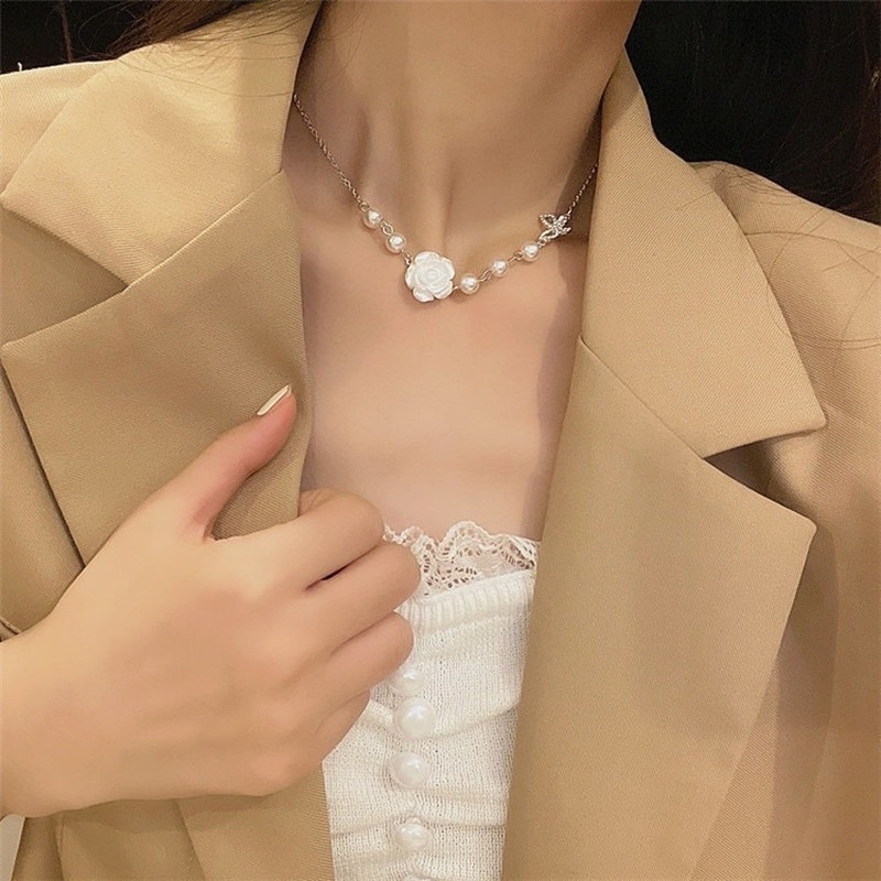 Vòng cổ MANYUE mặt dây hình hoa hồng đính ngọc trai giả thời trang sang trọng cho nữ