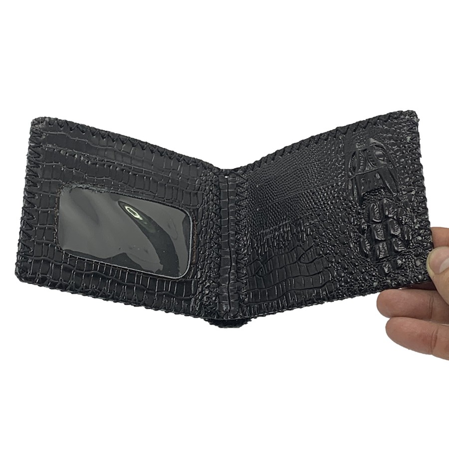 Ví Nam Ngang Da Bò Dập Vân Cá Sấu May Viền Tiến Công Màu Đen - TCN1040