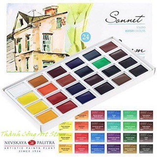 [TC Art Store] Màu nước dạng viên nén SONNET CONEM 24 màu – WATER COLOURS SONNET - Tặng kèm hộp gỗ