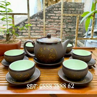 Bộ ấm chén uống trà, bộ ấm chén bát tràng - vọng nguyệt hoàng