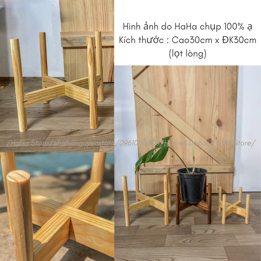 Kệ gỗ để cây cảnh trang trí trong nhà chân tròn nhiều kích thước sơn chống thấm ẩm mốc CCG03