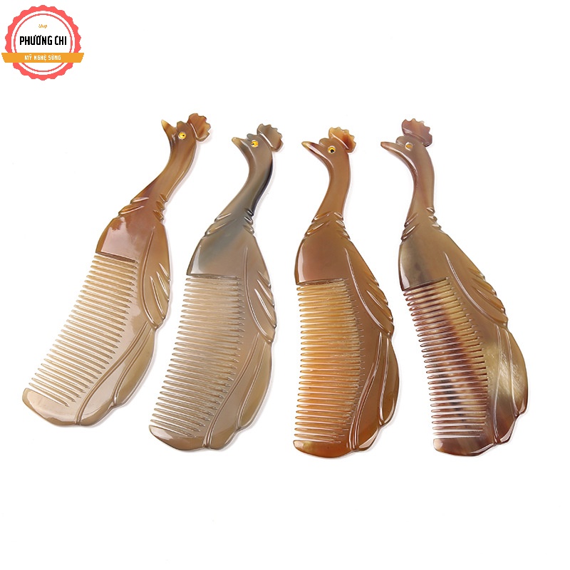 Lược sừng chạm khắc hình công tỉ mỉ đẹp, lược chải tóc gỡ rối massage đầu | Mỹ nghệ phương chi