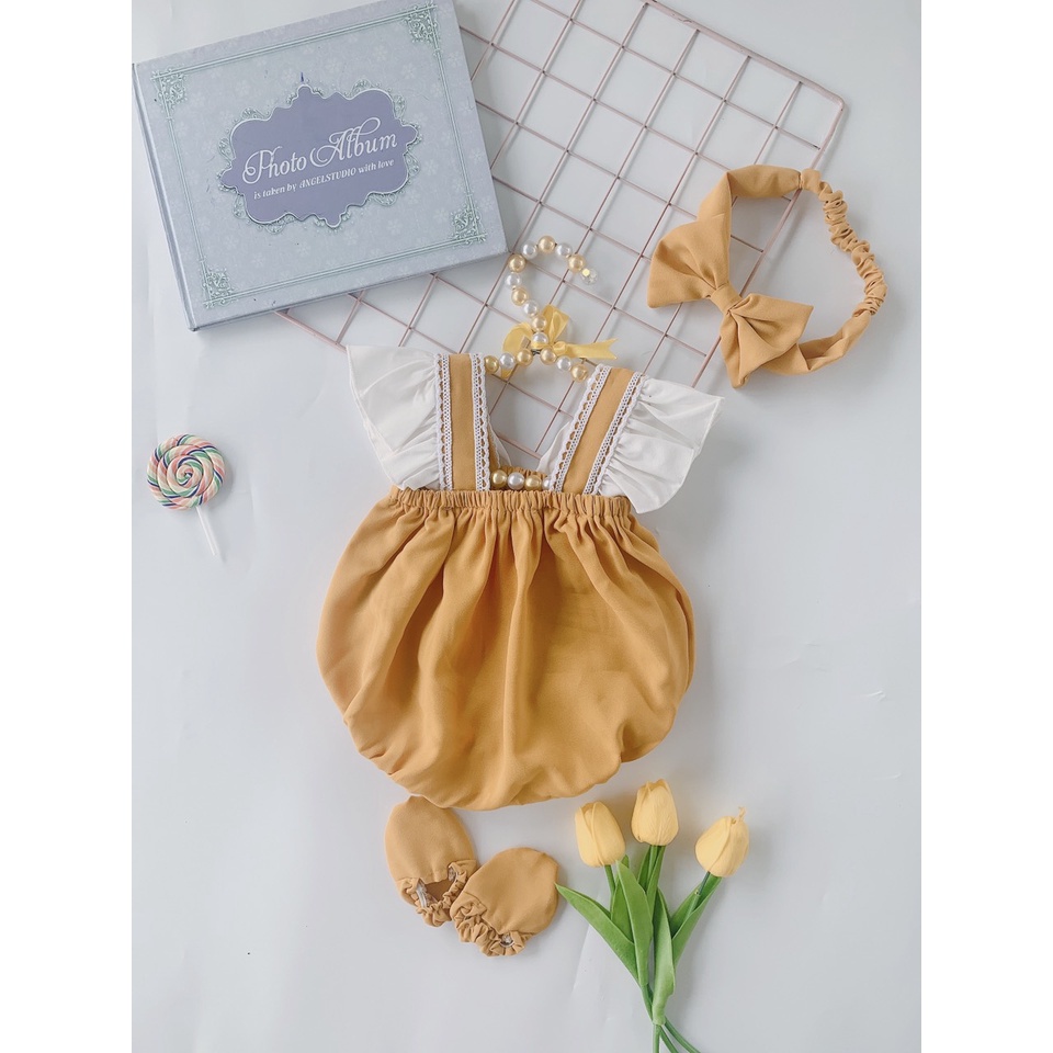 Bodysuit cho bé sơ sinh - BABYSTORE88 - sét Body vàng 2 dây kẹp ren thiết kế cao cấp V65 váy cho bé gái sơ sinh
