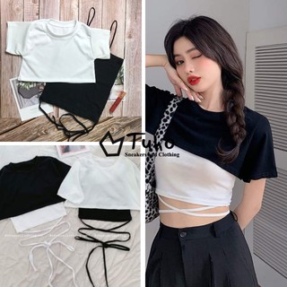 Áo Thun Croptop TUHO Quấn Dây Sexy 🌸 Áo Croptop Thắt Dây Quấn Bụng Oversize Siêu Xinh Phong Cách Ulzzang