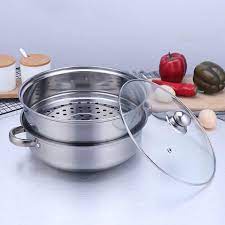 Bộ Nồi Hấp Inox - Nồi Hấp Đa Năng 2 Tầng Cao Cấp Nắp Kính Size 28cm Dùng Được Cả Bếp Từ Bếp Gas tiện dụng