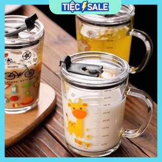 CỐC THỦY TINH PHA SỮA CHIA VẠCH+KÈM ỐNG HÚT NGỘ NGHĨNH CHO BÉ YÊU