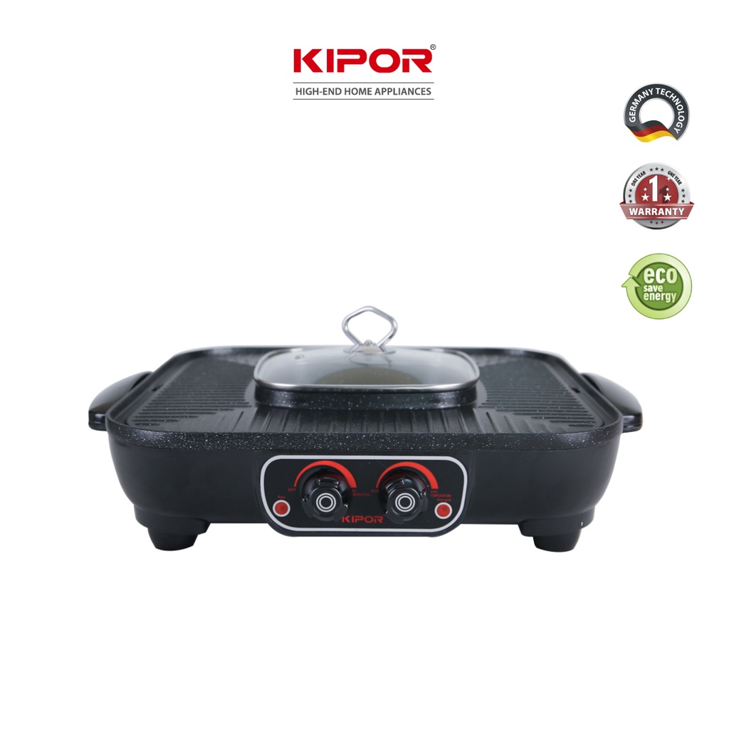 Bếp lẩu nướng điện không khói KIPOR KP-HG4020-Lẩu, nướng đồng thời điều chỉnh nhiệt độc lập-Bảo hành tại nhà 12 tháng