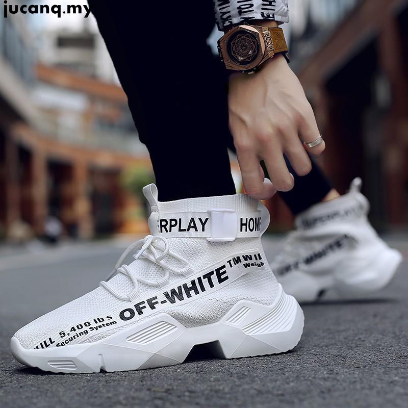 Off White Giày Thể Thao Cổ Cao Phối Lưới Thoáng Khí Thời Trang Cho Nam Mềm