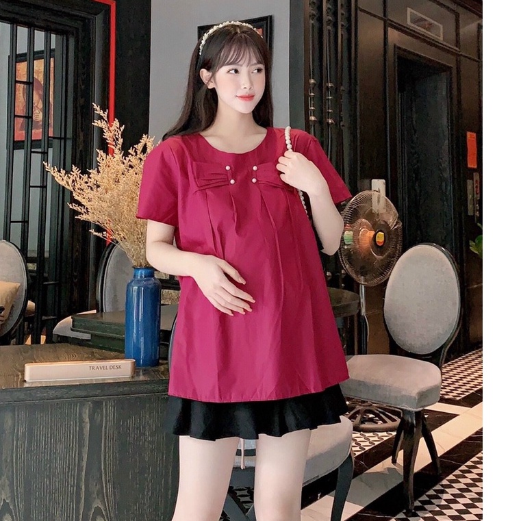 Áo sơ mi bầu công sở đũi xước hàn cho bầu đi làm, đi chơi cực xinh
