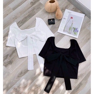 Áo Croptop Nữ Buộc Nơ Sau Lưng Chất Len Gân Ôm Body Co Giãn Thoáng Mát Gợi Cảm CinZy SG