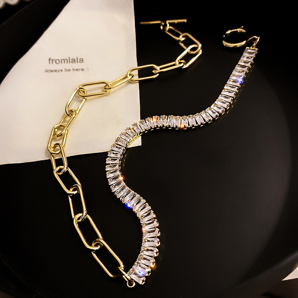 Vòng cổ choker hình học sợi xích dày cường điệu ghé dây đá zircon cổ điển thiết kế khóa cài nhiều màu sắc cho nữ