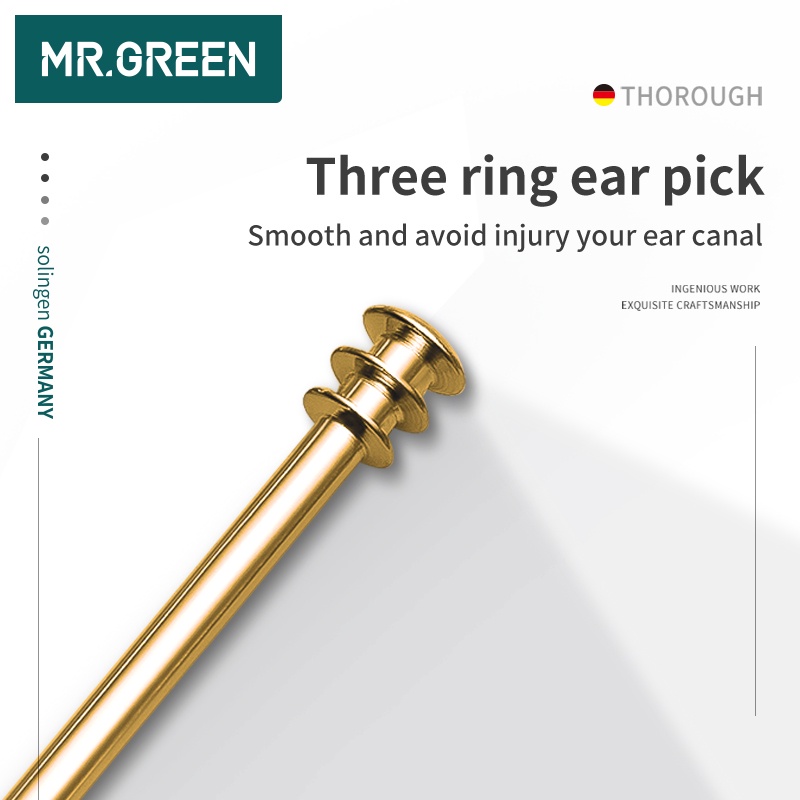 Cây lấy ráy tai MR. GREEN ba vòng thép không gỉ màu bạc chăm sóc vệ sinh tai