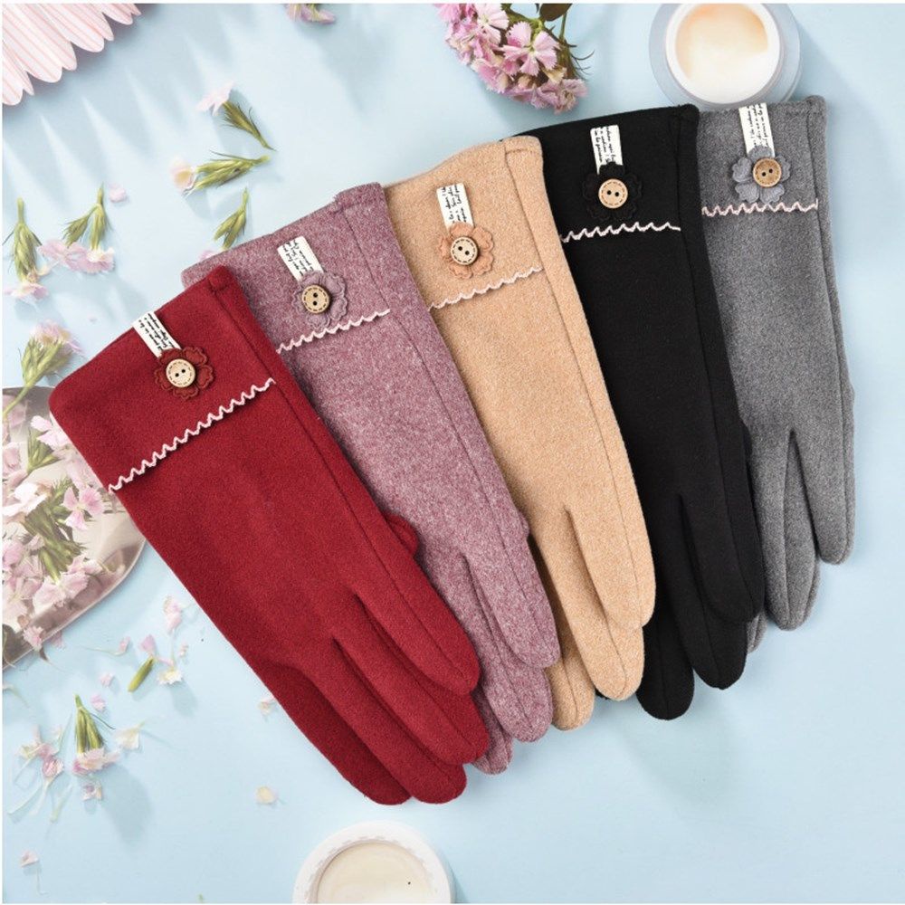 Găng tay lái xe bằng lông thỏ dày dặn ấm áp chống gió chạm được màn hình cảm ứng thời trang mùa đông cho nữ