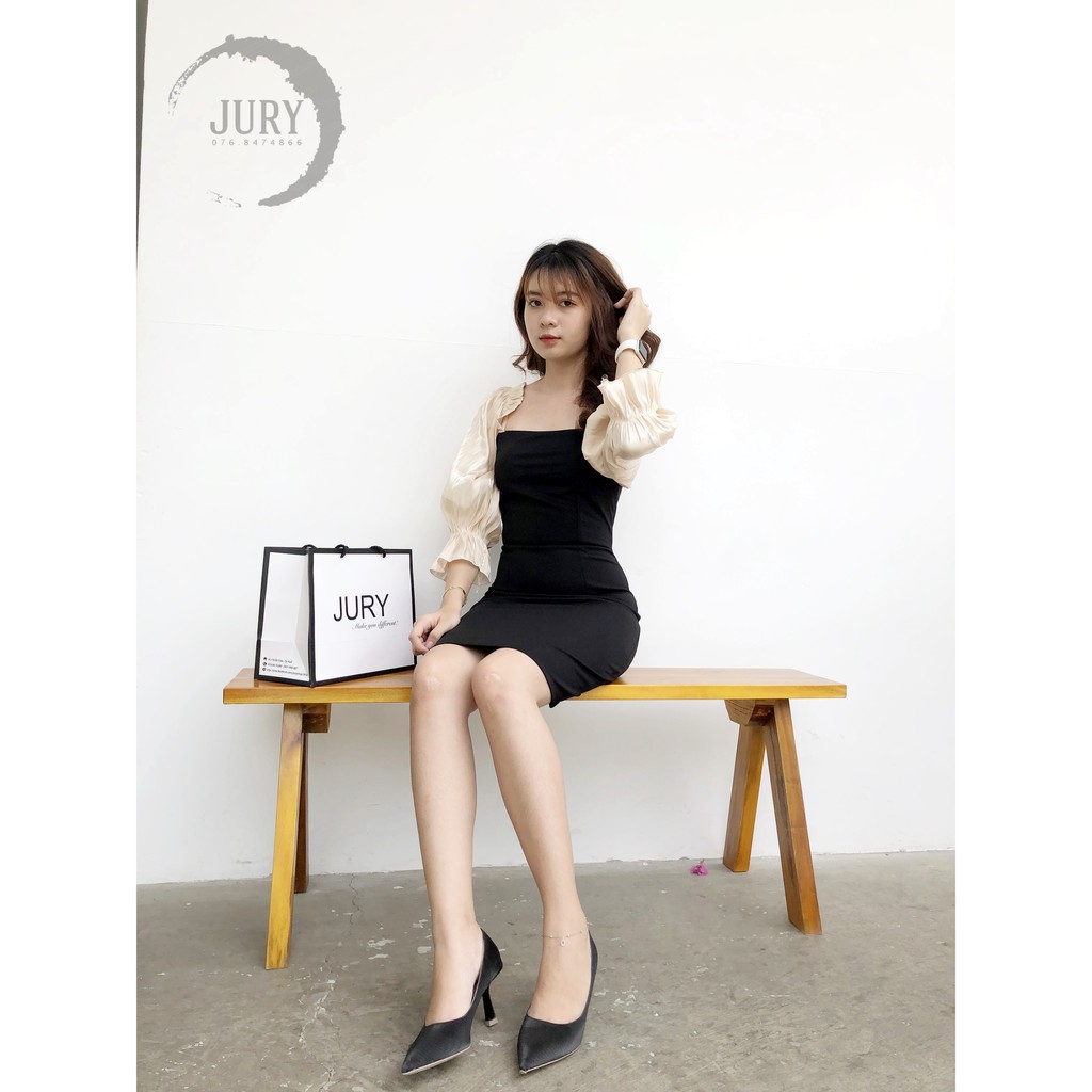 VÁY ĐEN TAY CHUN TRỄ VAI