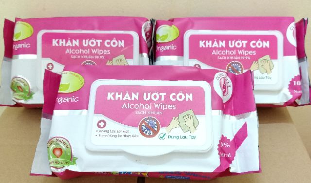 Khăn ướt Cồn Organic sạch khuẩn 60 tờ