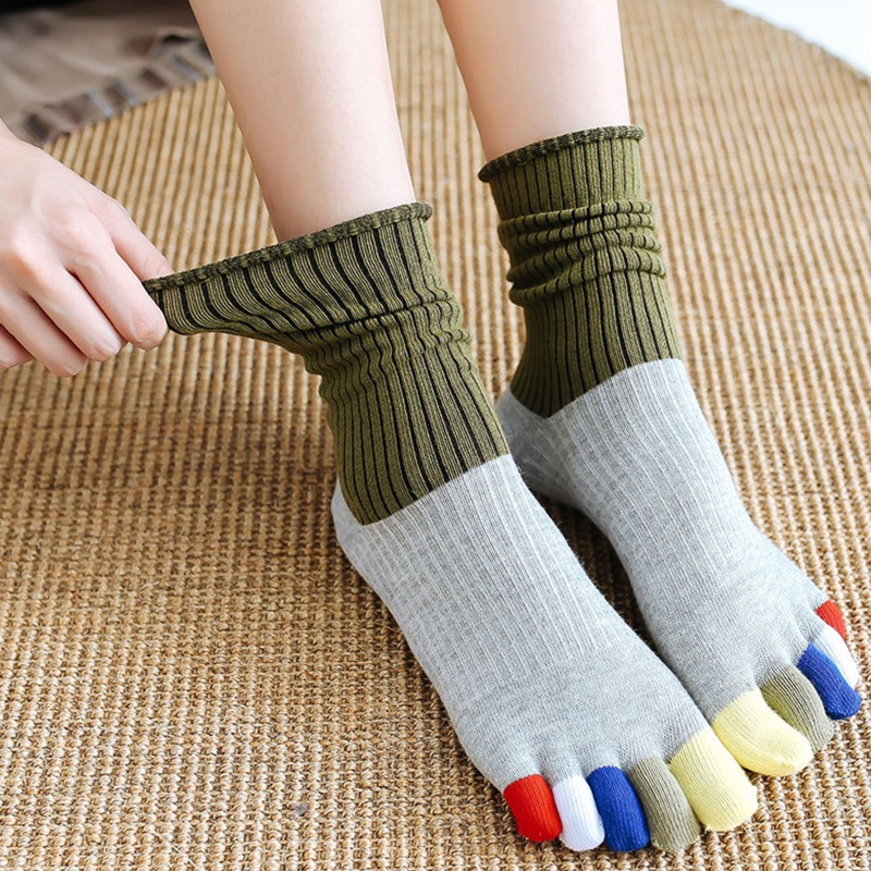 Vớ Xỏ Ngón 5 Ngón Chân Màu Sắc Tương Phản Vui Nhộn Dành Cho Nữ