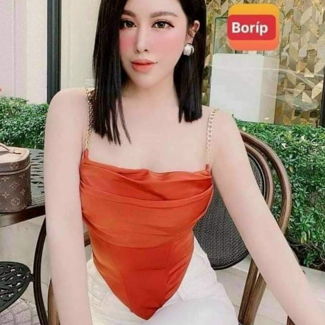 Áo hai dây xích nhúm sườn tà trước nhọn xinh , chất thun bozip dày dặn