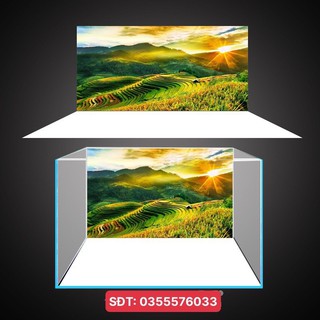 Tranh 3D dán bể cá - mẫu núi rừng Tây Bắc tràn đầy sức sống, tranh có keo sẵn, có thể làm theo kích thước yêu cầu