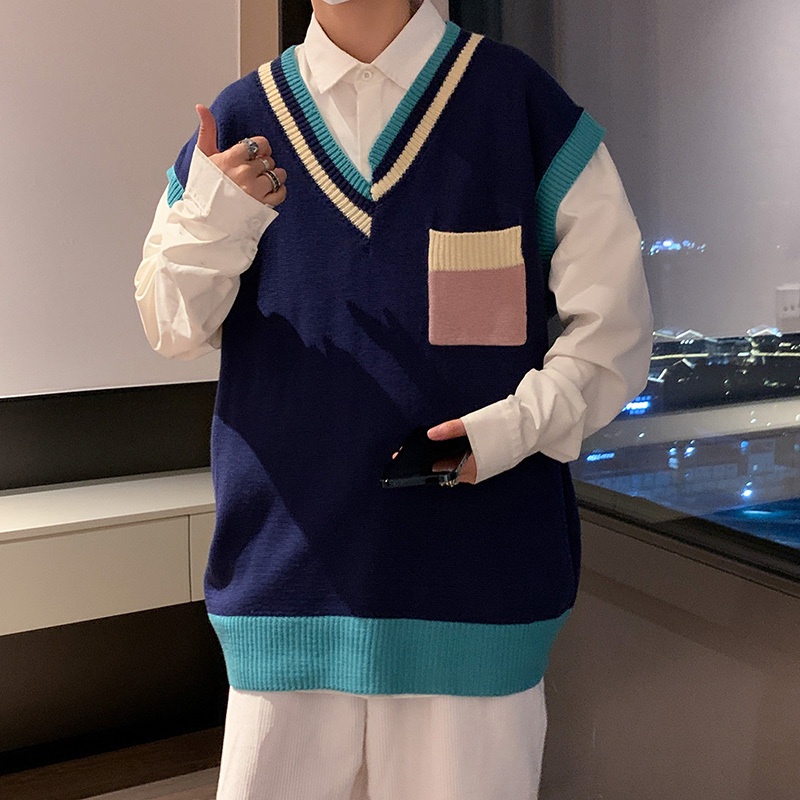 Áo khoác len không tay cổ chữ V màu sắc thời trang dành cho nam unisex áo len nam hàn quốc unisex áo len nam hàn quốc