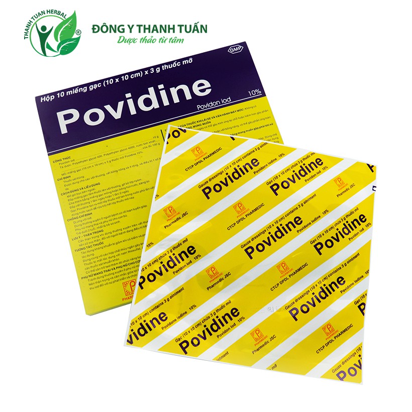 Gạc Povidine 10% Hộp 10 Miếng - Giúp Đắp Vết Thương Hiệu Quả