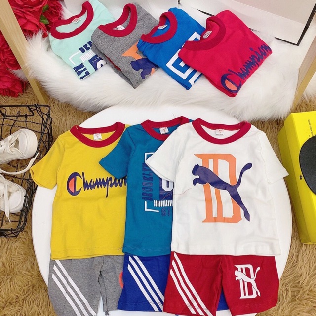 (Xả kho) Combo 3 Bộ thun cotton bé trai size nhí (8-18kg)