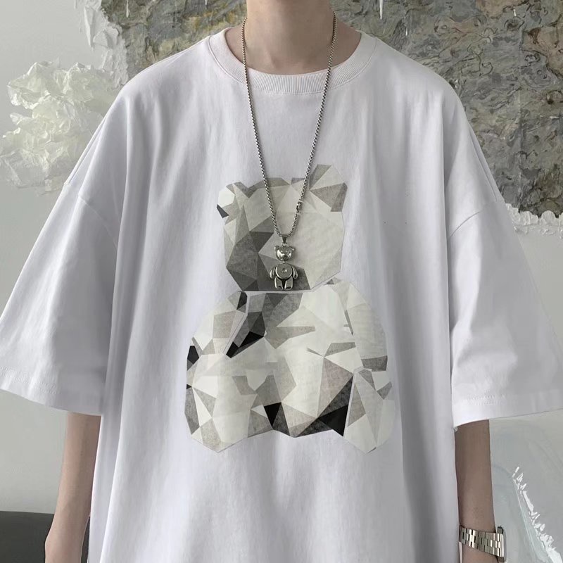 Áo Thun Nam Tay Ngắn Dáng Rộng In Hình Gấu Hoạt Hình Phong Cách Hip Hop Thời Trang Mùa Hè size M-8XL