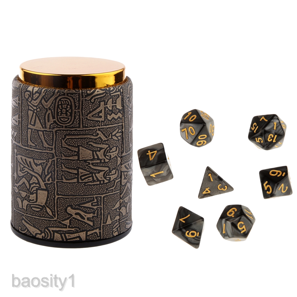 Bộ 7 con xí ngầu đa giác cho chơi game Dungeons And Dragons D20 D12 D10 D8 D6 D4 kèm ly lắc