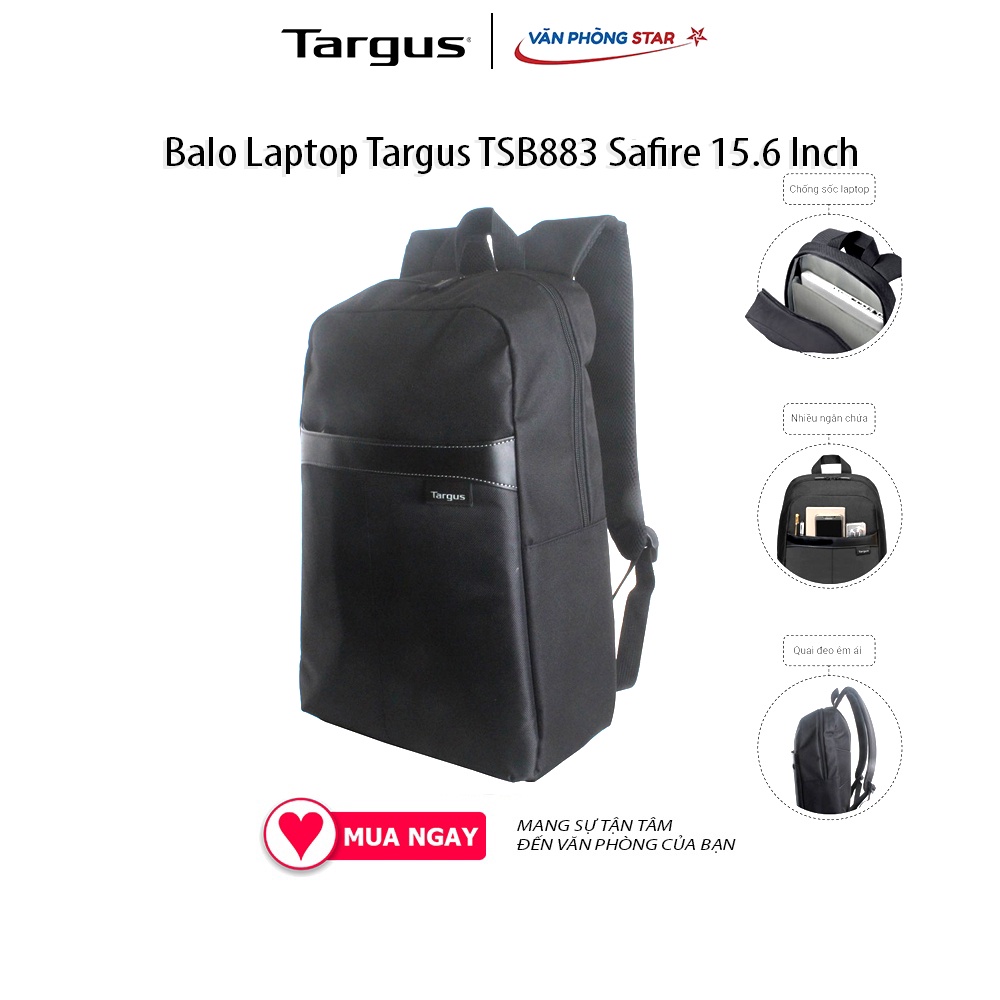 Balo Laptop Targus TSB883 Safire Business Casual Backpack, Hỗ trợ 15.6 inch chất lệu Polyester chống thấm nước
