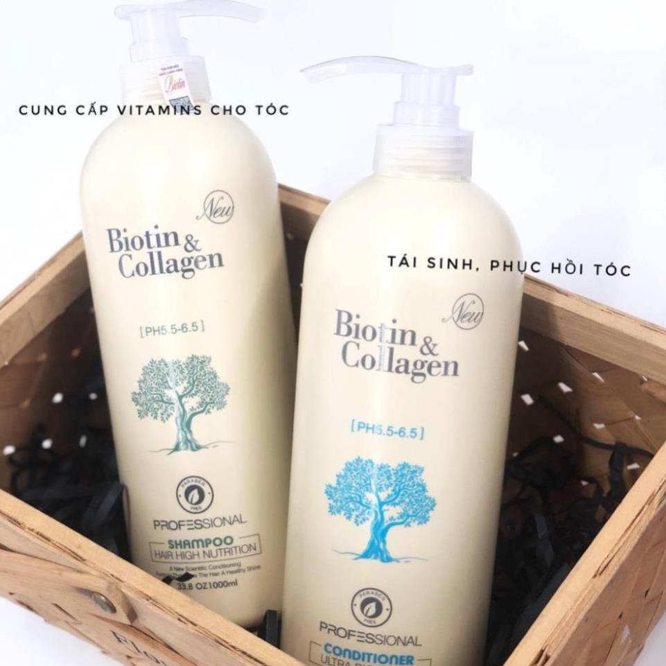 Cặp Dầu Gội Xả Biotin Collagen Trắng,  Dầu Gội Giảm Rụng Tóc Phục Hồi Tóc Khô Xơ Hư Tổn