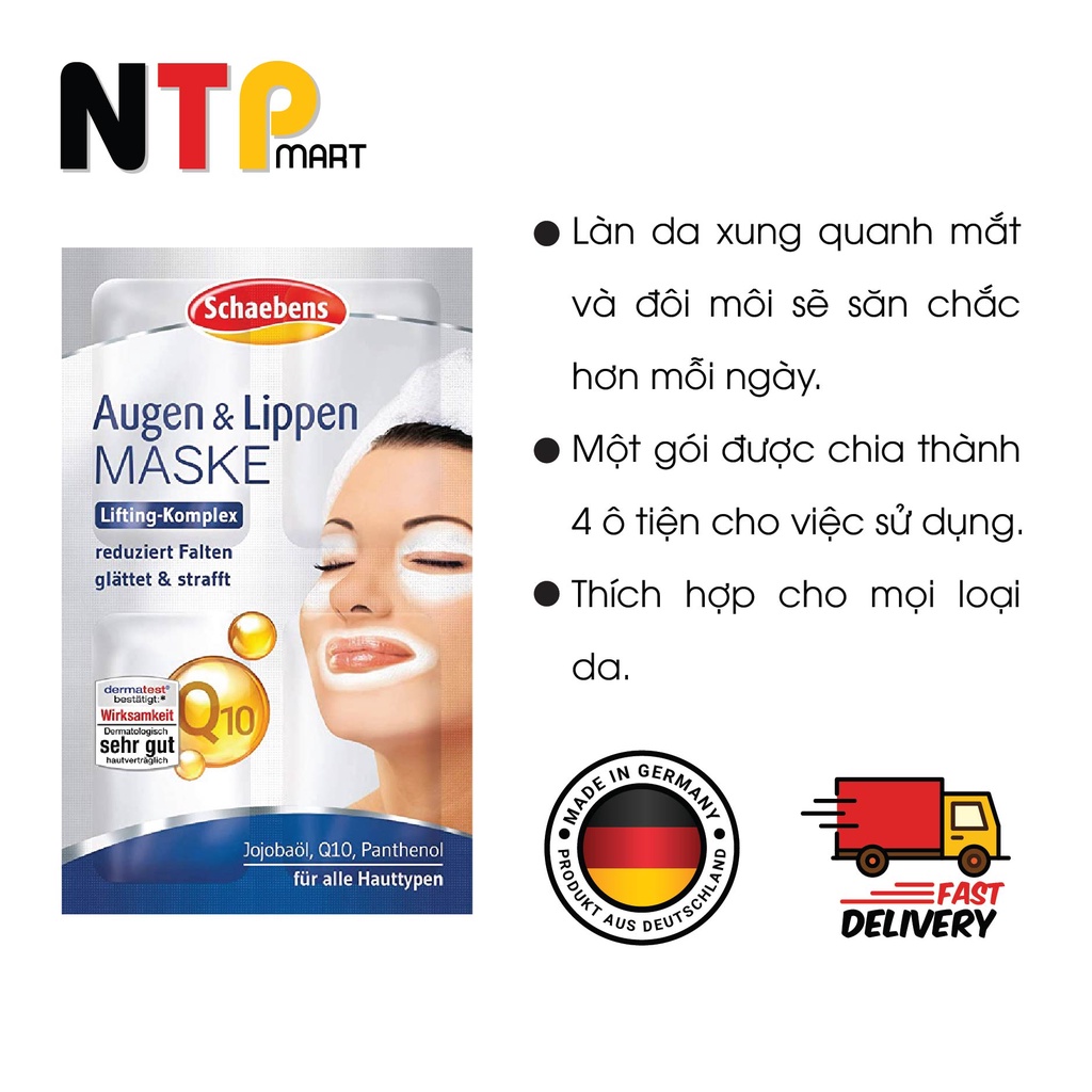 Mặt nạ dưỡng da Schaebens Augen & Lippen dành cho Mắt và Môi gói 6ml x 4 nhập khẩu Đức