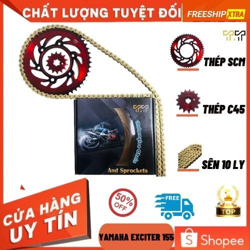 Nhông sên dĩa Exciter 155 - màu đỏ, thông số 47T-15T, xuất xứ Thái Lan, bảo hành 6 tháng