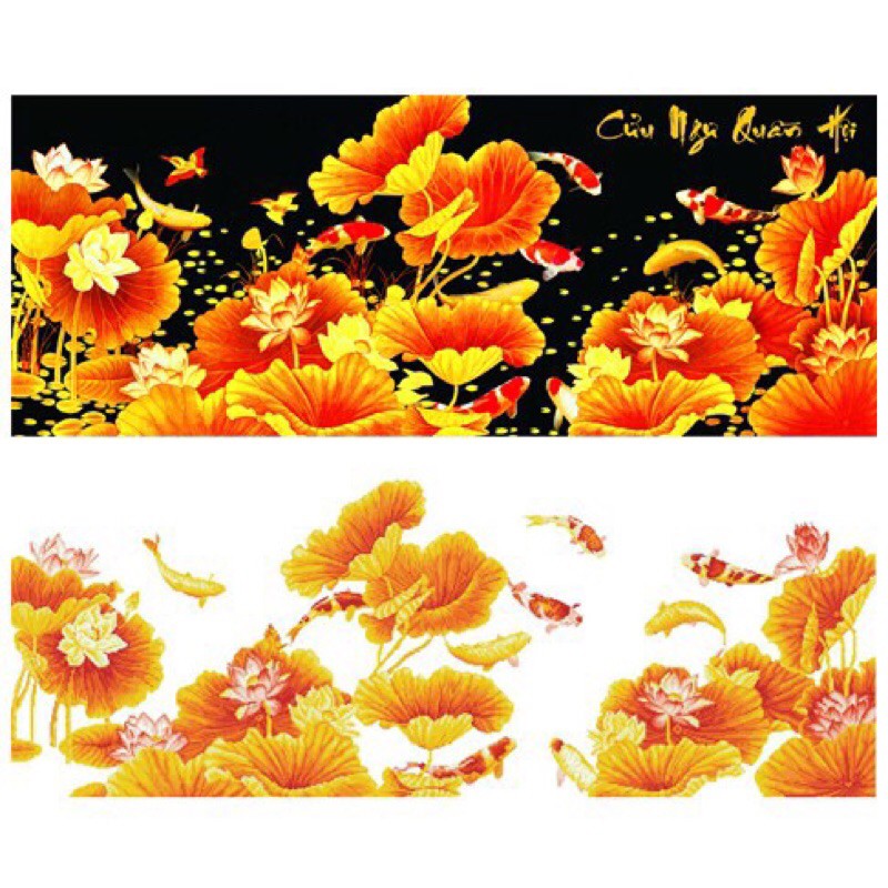 Tranh đính đá Cửu Ngư Quần Hội Sen Vàng Vs119 (175x75) chưa đính