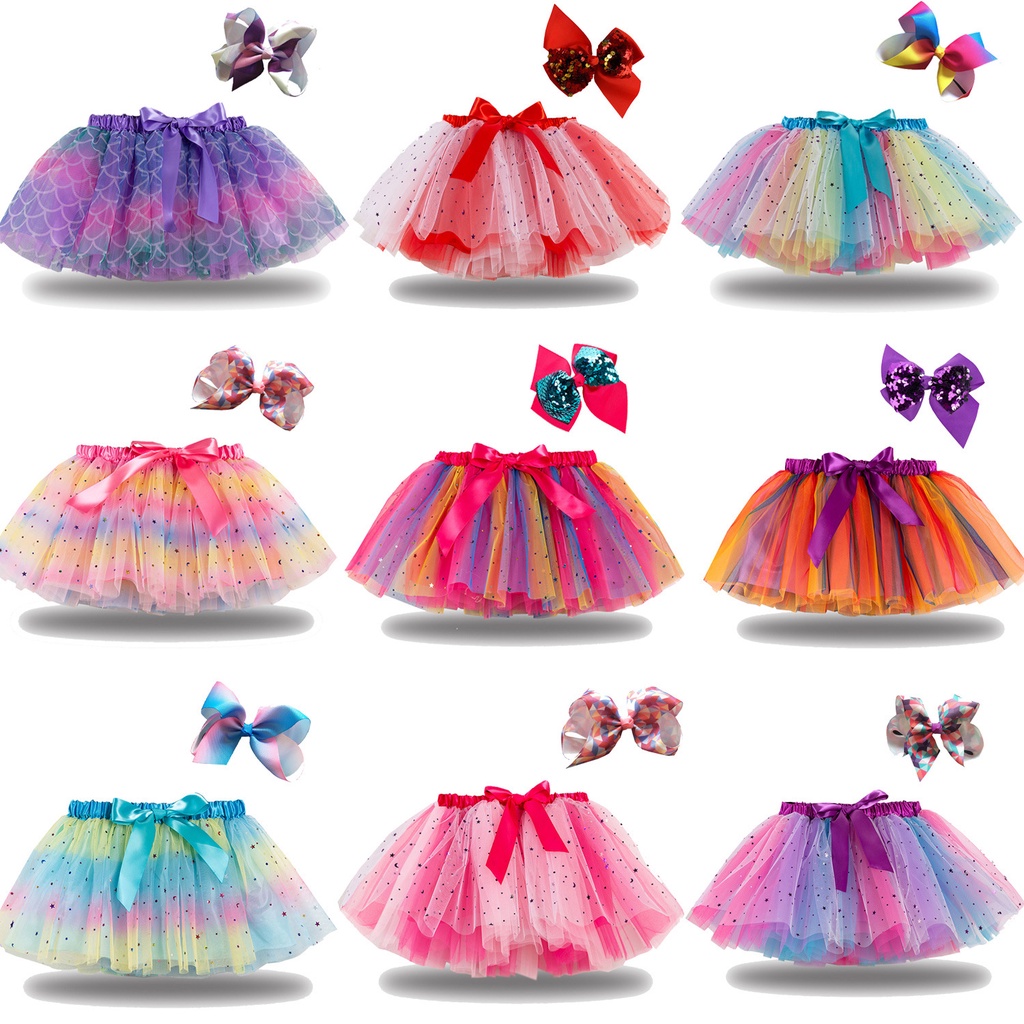 Chân Váy Xòe Tutu Phối Lưới Đính Nơ Thời Trang Dự Tiệc Cho Bé Gái