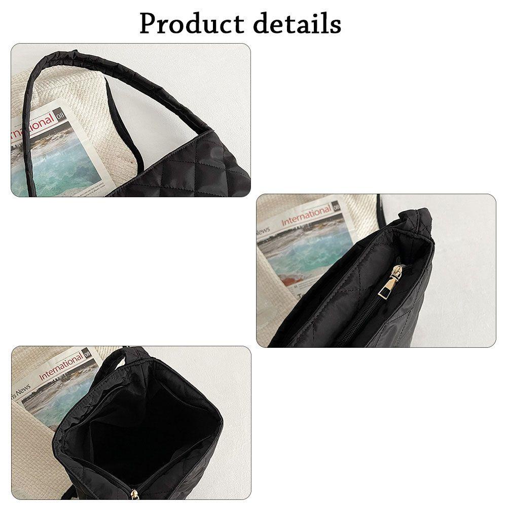 UUMIR Túi đeo vai tote cotton phao sức chứa lớn họa tiết kẻ sọc ô thời trang thu đông thường ngày cho nữ