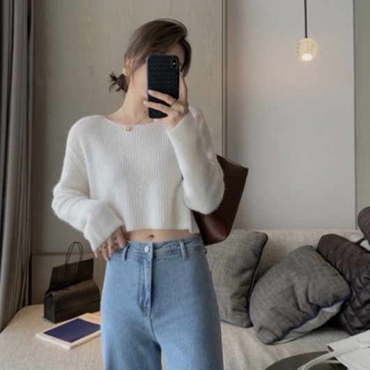 ihkke Áo sweater cổ tròn chất liệu mềm mại thời trang dành cho nữ