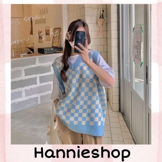 Áo gile form rộng hoạ tiết kẻ ô trendy