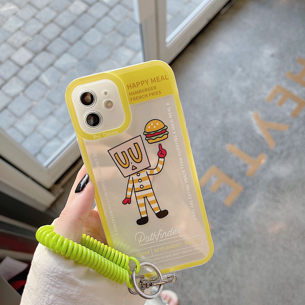 Ốp điện thoại iPhone cạnh vuông hoạt hình có dây đeo cho iPhone 6 6s 7 8 8 plus X Xr Xs 11 12 pro plus promax