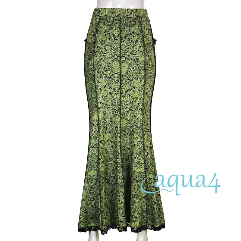 Chân Váy Maxi Lưng Cao Phối Ren Phong Cách Vintage Y2K Fairycore Grunge 2000s