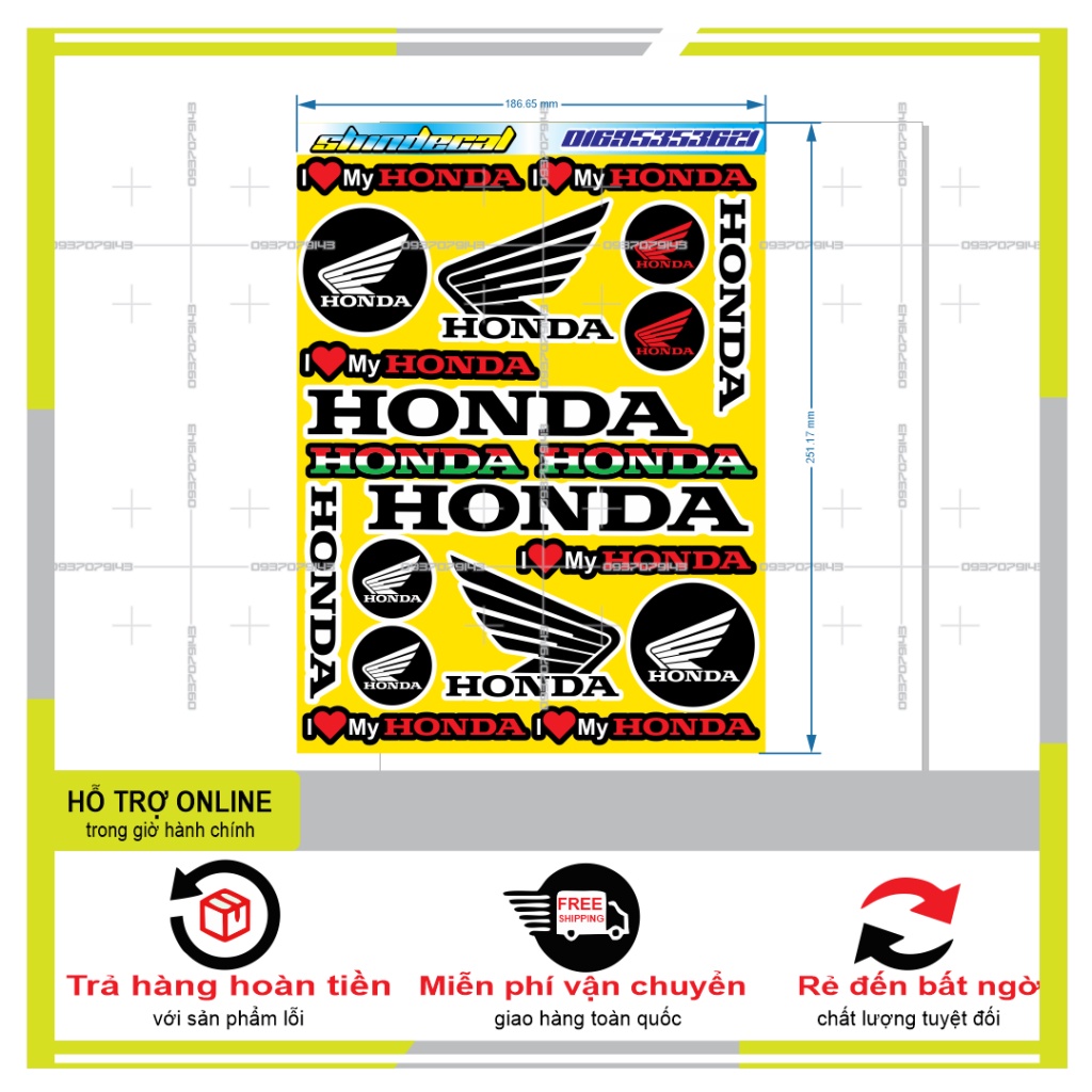 LOGO STICKER CÁNH CHIM HONDA VÀNG - DUNG DECAL