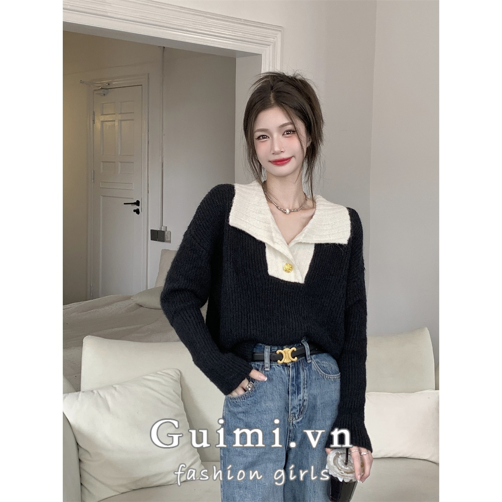 Áo sweater NZN dệt kim dáng rộng màu tương phản thời trang thu đông cho nữ