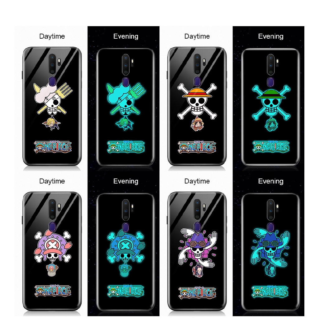 【Luminous Glass Casing】 OPPO A73 A77 A31 A83 A9 A5 2020 Cho Ốp lưng điện thoại In Hình Anime One Piece Straw Hat Kid dạ quang