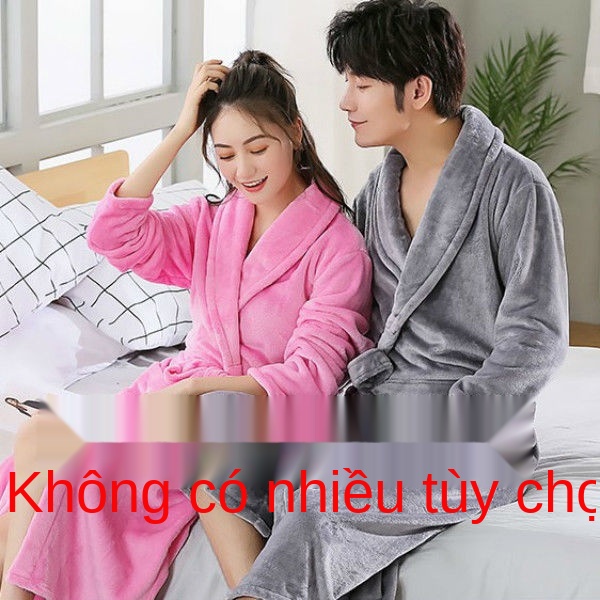 Cle clear san hô lông cừu ngủ áo choàng tắm nam và nữ pyjama dài cặp đôi dày cộng với kích thước thu đông