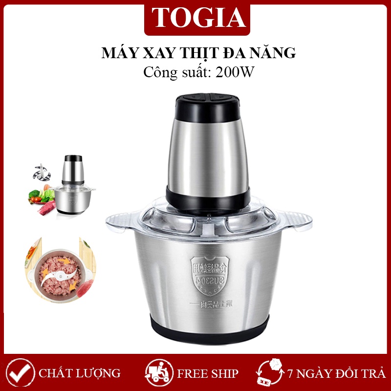 Máy Xay Thực Phẩm - Máy Xay Thịt Cối Inox Lưỡi Dao Kép 4 Lưỡi Dung Tích 2 Lít