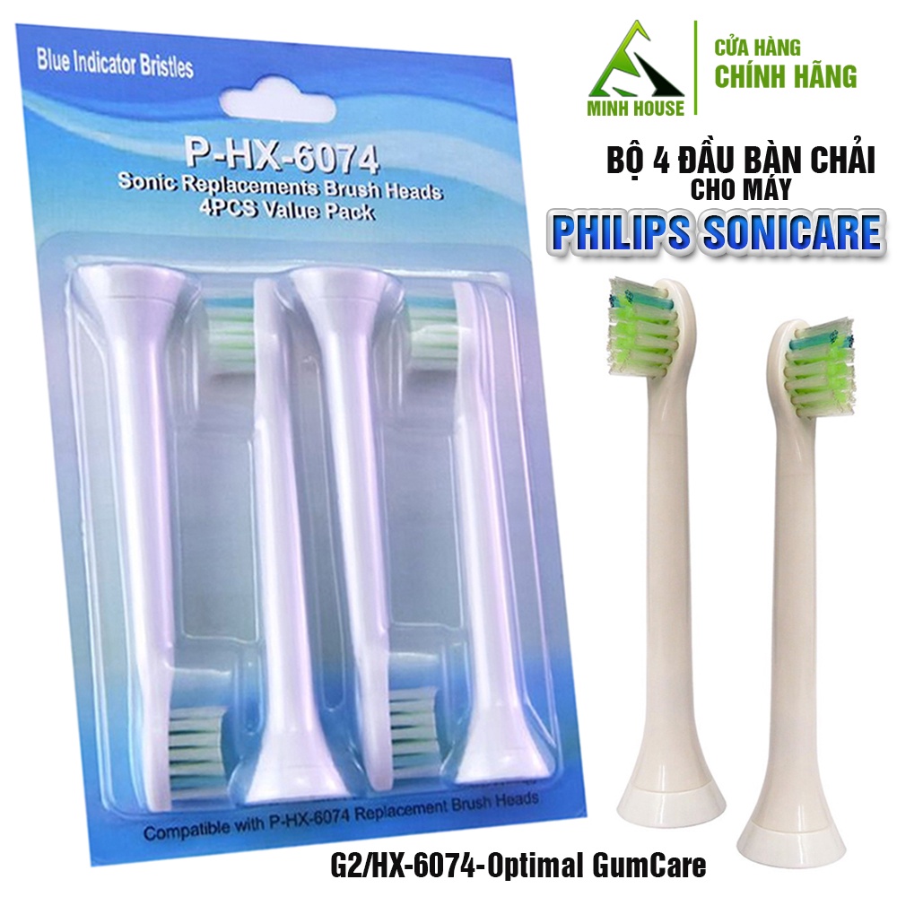 Cho máy Philips Sonicare, G2-HX-6074 -Optimal GumCare, Bộ 4 đầu bàn chải đánh răng chăm sóc răng miệng toàn diện Minh Ho