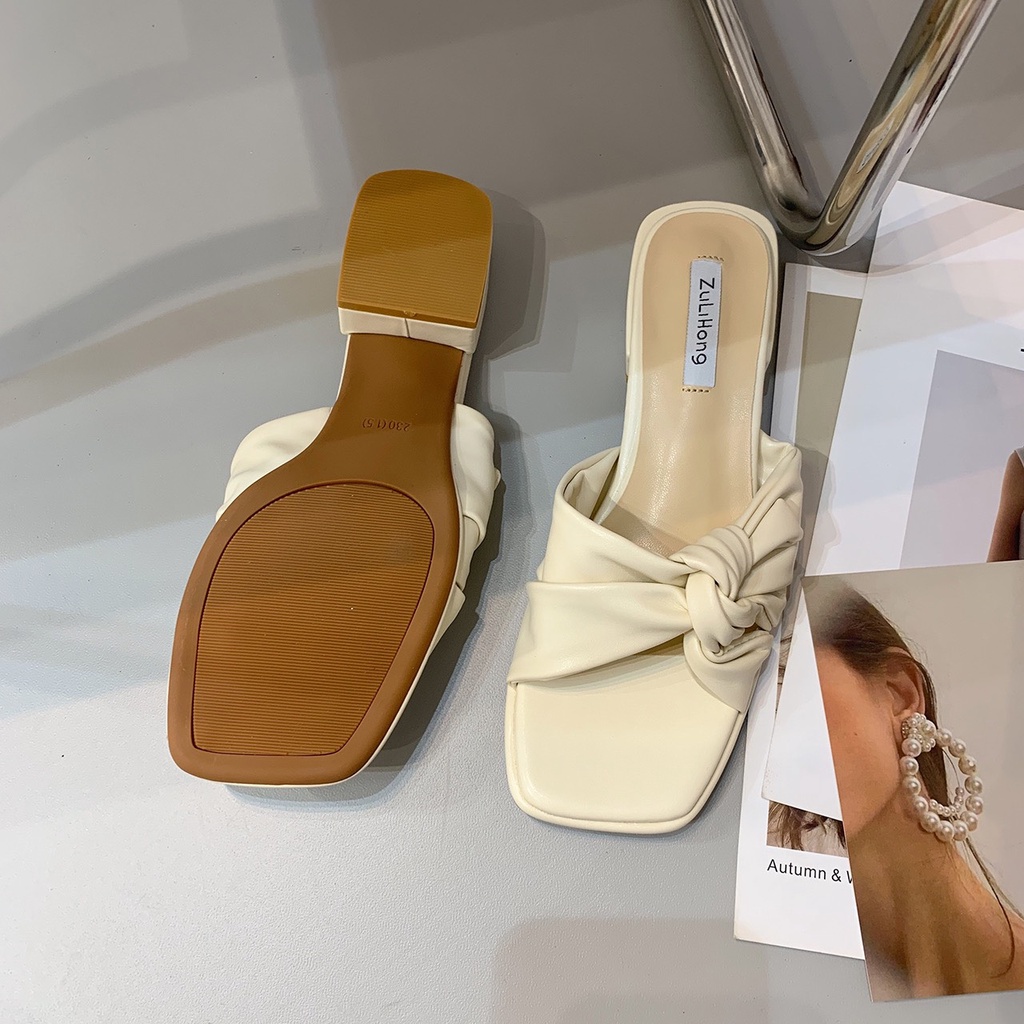 Guốc Nữ Đế Vuông Quai Ngang Nơ Da Mềm Cao Cấp QC Cao 3cm TRINH LÊ SHOP GIÀY DÉP