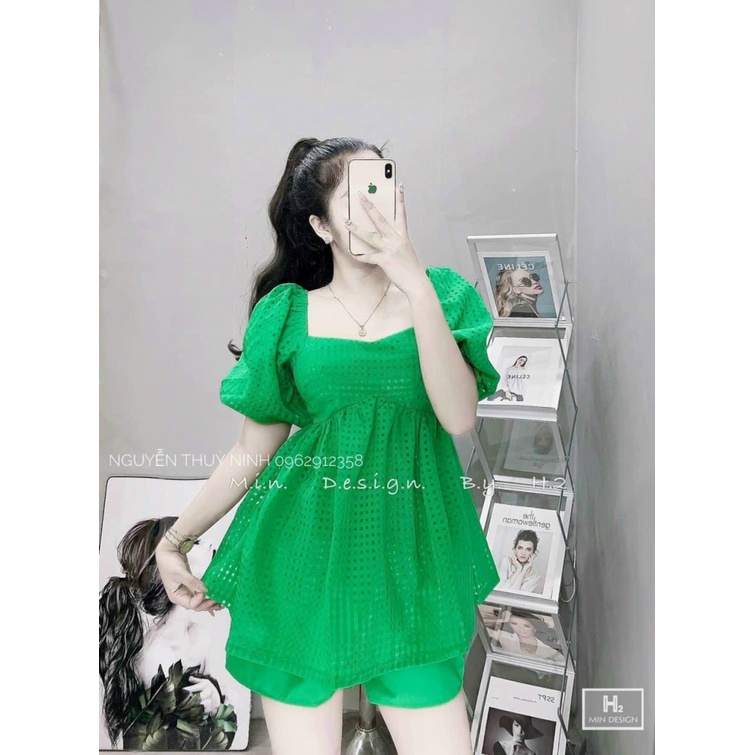 SET ĐỒ (VÁY TRỄ VAI/ QUẦN ĐÙI) PHỐI HOẠ TIẾT Ô VUÔNG SIÊU HOT, MẶC SIÊU DỄ CHỊU ( ĐI CHƠI/ DÃ NGOẠI/ DẠO PHỐ ) ĐA DẠNG S