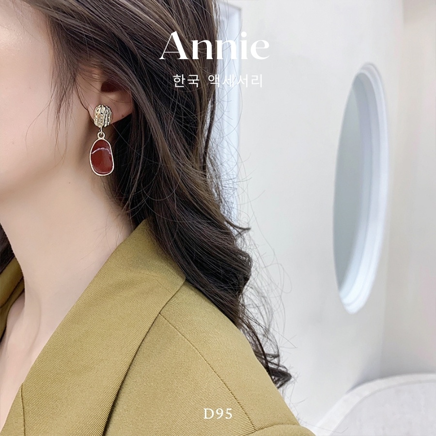Bông tai đá nhân tạo đỏ phong cách vintage thời trang nữ tính ANNIE D95
