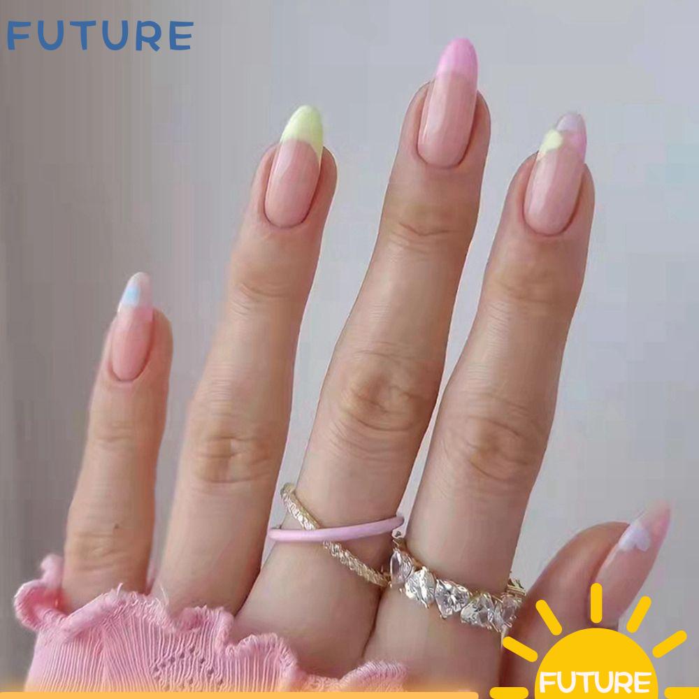 FUTURE 24pcs/Box Women Fashion Almond False Nails Artificial French Fake Nails Wearable Detachable Manicure Tool Full Cover Press On Nails Nail Tips