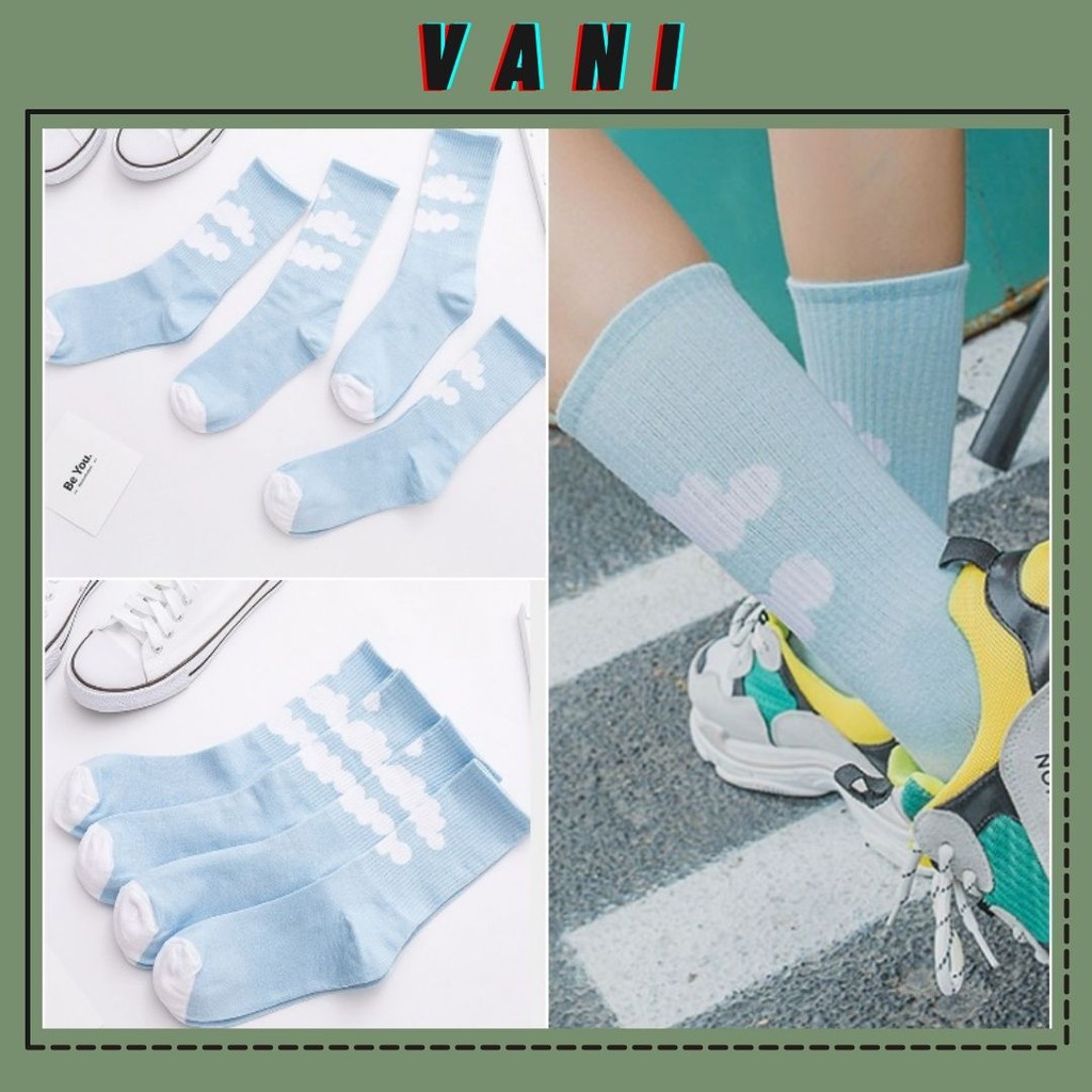 Tất Vớ Nam Nữ Cao Cổ Gân Tăm Họa Tiết Mây Trời Phong Cách Unisex - Vani Store