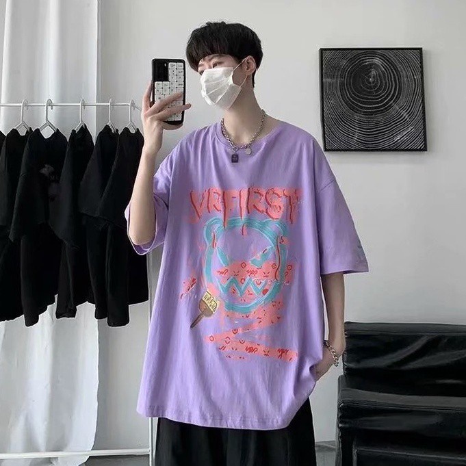 Áo Thun Tay Ngắn Dáng Rộng In Họa Tiết Graffiti Thời Trang Mùa Hè Cho Nam Size M-5Xl